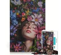 Rompecabezas para Adultos con diseño de Mujer rodeada de Flores,1000 Piezas,Juego para estimular la Mente,Piezas de Ajuste preciso y sin Costuras,Actividad Relajante para Grupos en Interiores