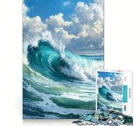 Rompecabezas para Adultos con diseño de Olas pintadas al óleo 1000 Piezas Juego Mental Regalo Troquelado de Alta precisión Actividad Relajante para Grupos en Interiores (38x26cm)