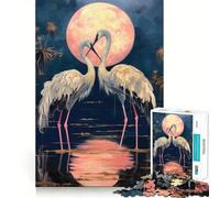 Rompecabezas para Adultos con diseño de Pareja de cigüeñas bajo la Luna Rosa, 1000 Piezas Fortalece la Memoria Arte de Bordes limpios y tranquilos Coleccionable 38x26cm