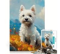 Rompecabezas para Adultos con diseño de Perro Westie en un Paisaje montañoso Floral Juego Think Boost de 1000 Piezas Estructura de Encaje precisa Fácil de Aprender Diversión para Toda la Familia