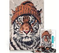 Rompecabezas para Adultos con diseño de Tigre y Gorro, 1000 Piezas Juguete para ejercitar la Mente, diseño Relajante, Montaje, Regalo de Papá Noel 38x26cm