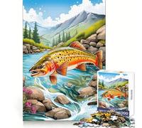 Rompecabezas para Adultos con diseño de Trucha, Pescador y pez 1000 Piezas Ejercicio Inteligente, recreación Tranquila, Bordes precisos Elegante (38x52cm)