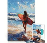 Rompecabezas para Adultos con diseño de una Surfista en la Playa, 1000 Piezas, un Reto Mental, diversión Tranquila y un diseño artístico de Corte preciso para Decorar la Pared 38x52cm