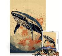Rompecabezas para Adultos con diseño Retro de Ballenas y Ambiente japonés, 1000 Piezas, para el Bienestar Mental, Actividad Serena, Bordes definidos, (50x75cm)