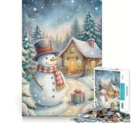 Rompecabezas para Adultos con Escena de cabaña Invernal y muñeco de Nieve en Acuarela 1000 Piezas Juego Mental Regalo Troquelado de Alta precisión Actividad Relajante para Grupos en Interiores
