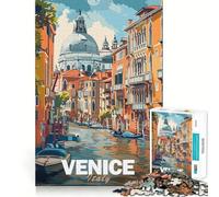 Rompecabezas para Adultos con Escena de los Canales de Venecia,1000 Piezas,Juego Mental,Regalo,Troquelado de Alta precisión,Actividad Relajante para Grupos en Interiores (38x26cm)