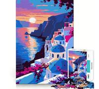 Rompecabezas para Adultos con ilustración de la Puesta de Sol en Santorini, 1000 Piezas, Juguete para ejercitar la Mente, Ideal para Relajarse y Disfrutar del Momento Regalo artístico (50x75cm)