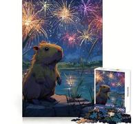 Rompecabezas para Adultos con ilustración de un Capibara Viendo Fuegos Artificiales, 1000 Piezas Ejercicio cognitivo Diversión Tranquila Sin Bordes ásperos Regalo Festivo (38x26cm)