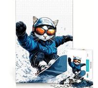 Rompecabezas para Adultos con ilustración de un Gato practicando Snowboard, 1000 Piezas, Juguete de lógica Mental, Relajante y Divertido, de Corte Firme, con una cálida Sorpresa (38x26cm)