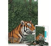 Rompecabezas para Adultos con ilustración de un Tigre en el Agua y la Jungla, 1000 Piezas, Juego de ingenio, pasatiempo para el hogar, Regalo Memorable 38x52cm