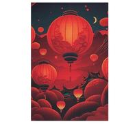 Rompecabezas para adultos con linterna china de 1000 piezas rompecabezas de madera para niños a partir de 12 años de edad, juego familiar educativo (78×53cm)