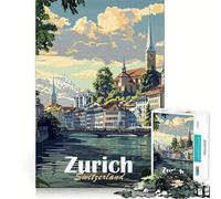 Rompecabezas para Adultos con Paisaje Urbano de Zúrich,1000 Piezas,Juego para estimular la Mente,Corte láser, Actividad Relajante para Grupos en Interiores (38x26cm)