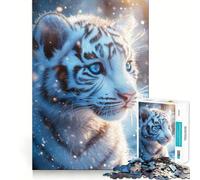 Rompecabezas para Adultos con Retrato de Cachorro de Tigre Blanco 1000 Piezas Juego Mental Regalo Troquelado de Alta precisión Actividad Relajante para Grupos en Interiores (38x26cm)
