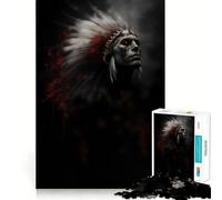 Rompecabezas para Adultos con Retrato de Guerrero Nativo Americano, 1000 Piezas Fortalece la Memoria Divertido y Relajante Borde de Calidad Regalo Ideal para Festivales (38x26cm)