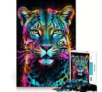 Rompecabezas para Adultos con Retrato de Leopardo neón, 1000 Piezas, Juguete para ejercitar la Mente, diseño para aliviar el estrés, Bonito Regalo (50x75cm)