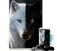 Rompecabezas para Adultos con Retrato de Lobo Yin y Yang,1000 Piezas,para desarrollar la Memoria,Ajuste Estable,sin Piezas Que se muevan,Compacto,Ideal para Jugar en Familia (38x52cm)