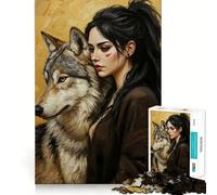 Rompecabezas para Adultos con Retrato de Mujer y Lobo,1000 Piezas,Juego para estimular la Mente,diseño Ajustado sin Huecos,Regalo de cumpleaños,Juguete para ejercitar la Mente (38x26cm)