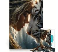 Rompecabezas para Adultos con Retrato de Mujer y Tigre Blanco,1000 Piezas Juego de ingenio y Habilidad Troquelado de Alta precisión Un desafío entretenido para el Tiempo Libre (38x52cm)