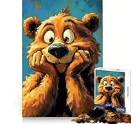 Rompecabezas para Adultos con Retrato de Oso de Dibujos Animados y expresión Graciosa, 1000 Piezas, para potenciar la Mente, calmar y distraerse, Bordes Uniformes, Arte, (38x26cm)