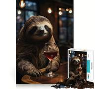 Rompecabezas para Adultos con Retrato de Perezoso y Vino 1000 Piezas Juego Mental Regalo Troquelado de Alta precisión Actividad Relajante para Grupos en Interiores (38x26cm)