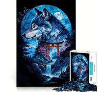 Rompecabezas para Adultos con Silueta de Lobo y Puerta Torii,1000 Piezas,Juego para estimular la Mente,diseño Ajustado sin Huecos,Regalo de cumpleaños,Juguete para ejercitar la Mente (50x75cm)