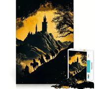 Rompecabezas para Adultos con Siluetas de Jinetes acercándose al Castillo, 1000 Piezas, fortalece la Memoria, Alivia el estrés, Borde Liso, Regalo conmovedor 38x52cm