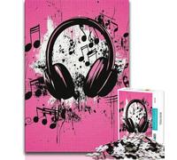 Rompecabezas para Adultos con símbolo Musical y Auriculares Rompecabezas para Adolescentes Juego Familiar antiestrés desafío difícil Regalo de Amigo Secreto (26x38cm)