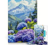 Rompecabezas para Adultos con Vista a la montaña y hortensias, 1000 Piezas Fortalece la Memoria Divertido y Relajante Borde de Calidad Regalo Ideal para Festivales (38x26cm)