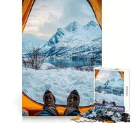 Rompecabezas para Adultos con Vista a una montaña Nevada Desde una Tienda de campaña, 1000 Piezas, para Fortalecer la Memoria, Divertido Montaje de imágenes, artículo de colección (38x52cm)