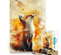 Rompecabezas para Adultos con Zorro en Acuarela Mirando hacia Arriba 1000 Piezas Juego Mental Regalo Troquelado de Alta precisión Actividad Relajante para Grupos en Interiores (38x52cm)