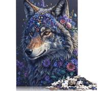 Rompecabezas para Adultos Corona de Flores, Lobo, 520 Piezas, Rompecabezas de Madera para Adultos Mayores de 18 años, Actividad Familiar, 520 Piezas (52 x 38 cm)