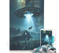 Rompecabezas para Adultos de 1000 Piezas: Abducción de Vaca por ovnis alienígena, Juegos educativos, Actividades Divertidas para Hacer en casa, Cada Pieza es única 50x75cm