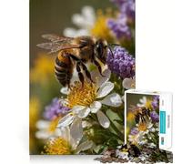 Rompecabezas para Adultos de 1000 Piezas Abeja sobre Flor Blanca,Corte preciso,Divertido Juego Mental,Regalo para Relajarse,Tiempo de diversión,decoración navideña para la Pared (50x75cm)