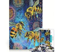 Rompecabezas para Adultos de 1000 Piezas: Abejas en un jardín cósmico, Juguetes para armar, Entrena tu Cerebro y Tus Manos, con póster y Hoja de Preguntas a Juego 38x52cm