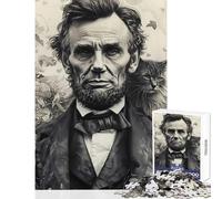 Rompecabezas para Adultos de 1000 Piezas: Abraham Lincoln con Gato Retrato histórico Juguete Educativo Regalo de Amigo Secreto Juego Imposible con póster a Juego y Hoja de Trivia (tamaño 38x26cm)