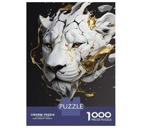 Rompecabezas Para Adultos De 1000 Piezas Abstract White Lion with Gold Splatter Rompecabezas Para Adultos Juegos Relajantes Pero Divertidos Y Humorísticos Interacción Entre Padres E Hijos 38x26cm/1000