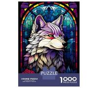 Rompecabezas para Adultos De 1000 Piezas Abstract Wolf Stained Glas Rompecabezas para Adolescentes Juguetes Antiestrés Desafío Difícil Cumpleaños 38x26cm/1000pcs