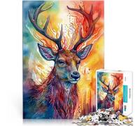 Rompecabezas para Adultos de 1000 Piezas Acuarelas de Ciervos Coloridas Aprendizaje Educativo Trato como Regalo para Toda la Familia 52x38cm