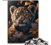 Rompecabezas para Adultos de 1000 Piezas, Adorable Cachorro de Tigre de Madera, Divertido para el hogar, 50x75cm, Ideal para la Familia, desafío Mental, Adolescentes