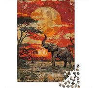 Rompecabezas para Adultos De 1000 Piezas African Sunset Elephant Art Print Rompecabezas para Adultos Juegos Relajantes Pero Divertidos Y Humorísticos Interacción Entre Padres E Hijos 38x26cm/1000pcs
