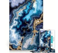 Rompecabezas para Adultos de 1000 Piezas,ágata Azul y Dorada,Abstracto,Corte Impecable Divertido,ejercita la Mente,Ideal para el Tiempo Libre, exhibir como decoración navideña 38x26cm