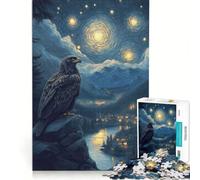 Rompecabezas para Adultos de 1000 Piezas: Águila bajo un Cielo Estrellado, decoración de Pared, decoración, póster y Hoja de curiosidades a Juego 38x26cm