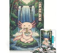 Rompecabezas para Adultos de 1000 Piezas: Ajolote Comiendo Ramen Junto a una Cascada Juego de ingenio Diversión en casa Lista de Deseos con Papá Noel 38x52cm