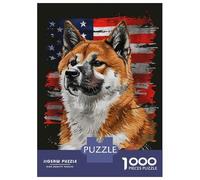 Rompecabezas para Adultos De 1000 Piezas Akita American Flag Rompecabezas para Adolescentes Juego Familiar Carrera De Velocidad Manual Cumpleaños 52x38cm/1000pcs