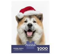 Rompecabezas para Adultos De 1000 Piezas Akita Dog Wearing Santa Hat Rompecabezas para Adultos Juguetes Antiestrés Decoración Actividades Divertidas En Casa 52x38cm/1000pcs