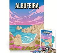 Rompecabezas para Adultos de 1000 Piezas Albufeira,Portugal,Puesta de Sol en la Playa,Arte,Algarve,Viaje costero,Estampado,decoración,desafío Mental,Juguete,Momento Acogedor,Regalo de cumpleaños