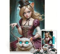 Rompecabezas para Adultos de 1000 Piezas: Alicia y su Gato, Juegos Familiares, antiestrés, con póster y Hoja de Preguntas a Juego 38x26cm