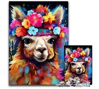 Rompecabezas para Adultos de 1000 Piezas: Alpaca con Flores. Rompecabezas Imposible para Adultos Halloween, Navidad y cumpleaños. 50x75cm/19,68x29,52 Pulgadas.