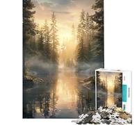 Rompecabezas para Adultos de 1000 Piezas Amanecer brumoso sobre un Lago en el Bosque Juguetes adictivos para Cultivar la Paciencia Juegos Familiares Decoración Perfecta Regalo Divertido (50x75cm)