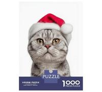Rompecabezas para Adultos De 1000 Piezas American Shorthair Cat with Santa Hat Portrait Rompecabezas para Adultos Juego Familiar Análisis Y Desafío Educativo De Lógica 70x50cm/1000pcs